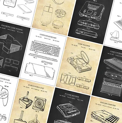 Gaming PATENT Poster Prints - Classic Vintage Computer - Wall Art Home Posters • £1.99