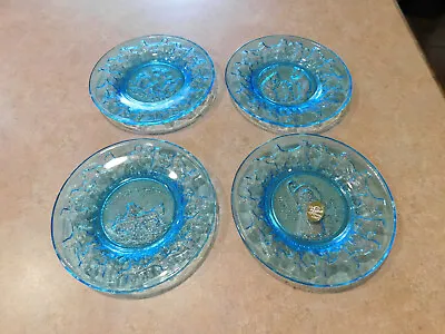 Set Of 4 Blue Tiara Glass Nursery Rhyme Plates W/box • $28