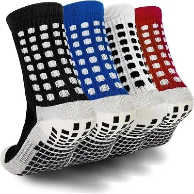 Kids Grip Athletic Socks 4 Pairs Soccer Anti Slip Sports Socks For 8-12 Years • $19.31