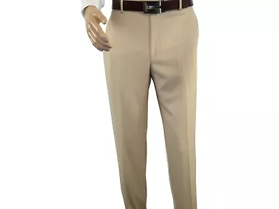 Mens MANTONI Flat Front Pants All Wool Super 140's Classic Fit 40901 Beige • $50