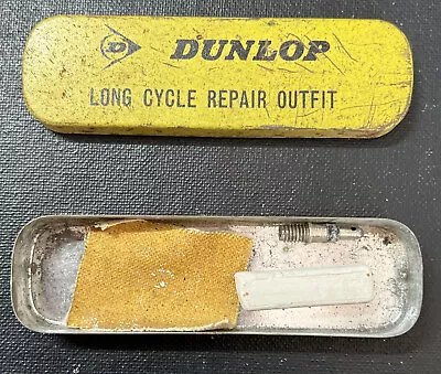 Vintage DUNLOP Long Cycle Repair Outfit Collectors Tin Push Bike Tyres Punctures • $15