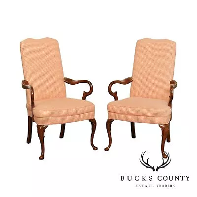 Queen Anne Style Pair Custom Upholstered Arm Chairs • $965