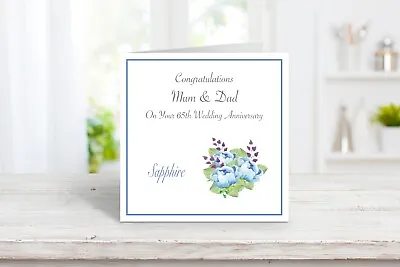 £3.90 • Buy Personalised  65th Sapphire Anniversary Card - Wedding Anniversary Card