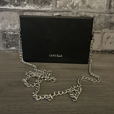 £6.99 • Buy Carvela Black Box Shoulder Bag With Silver Detachable Chain Good Condition 🥰
