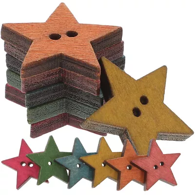 50 Pcs Kids Scrapbook Five-Pointed Vintage Decor Wooden Buttons • $8.19