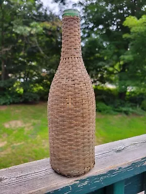 Antique Wicker Wrapped Wine Bottle Tooled Top • $35