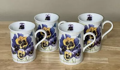 Vintage 1997 Coffee Tea 4 Mugs Avon Marjolien Bastin Porcelain Flower Pansy Bee • $30