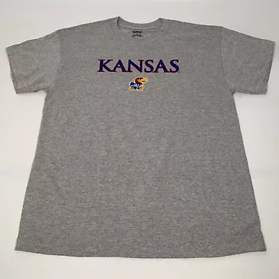 Kansas Jayhawks Mens T Shirt L Large Gray Graphic Logo Muscle Milk NCAA Sport • $6.25