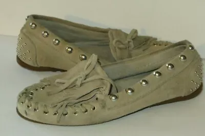 $22 • Buy MINNETONKA X Rebecca Minkoff Studded Kilty Leather Suede Moccasins Size 7