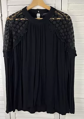 Decjuba Black Blouse Shirt Top Lace Frill Oversized Relaxed Viscose Sz M (12-14) • $35