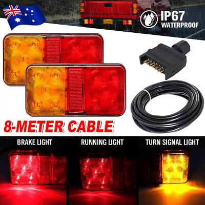 LED Tail Trailer Lights Pair Plug 8m 5 Core Wire Caravan Ute 7 Pin Flat Caravan • $33.95