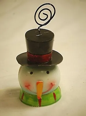 Whimsical Metal Snowman Top Hat Table Card Holder Christmas Xmas Decor • $9.99