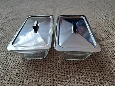 £19.50 • Buy 2 X Hostess Ekco Trolley Glasbake Glass Dish And  Stainless Lid USA