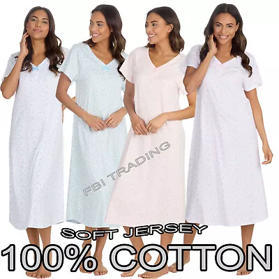 Ladies Nighties  Nightdress Nightie Long Short Sleeve Soft Jersey Pure Cotton • £14.95