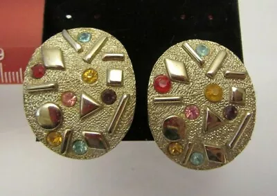 Vtg Sarah Cov Coventry Sultana Zade Multi-colored Rhinestone Clip On Earrings • $10