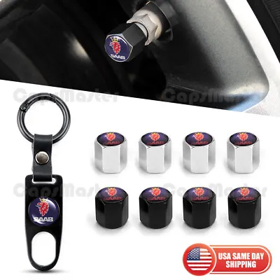 Car Wheels Tire Valve Dust Stem Air Cap Cover + Keychain Ring With Saab Logo • $9.99
