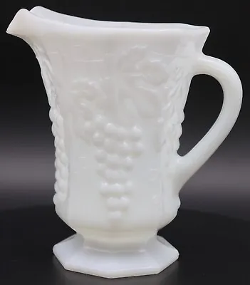 Vintage Anchor Hocking Grapes On Vine With Grape Leaves White Milk Glass Pitcher • $10