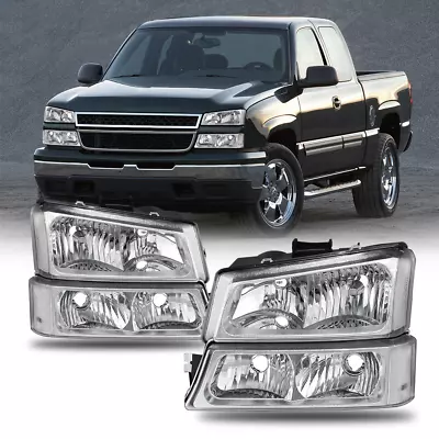 Pair Chrome Headlights W/Bumper Lights For 2003-2006 Chevy Silverado 1500 2500HD • $72.99