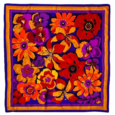 ELLEN TRACY FLORAL PURPLE LARGE Silk Scarf 35/34   In MADE IN JAPAN #A115 • $28