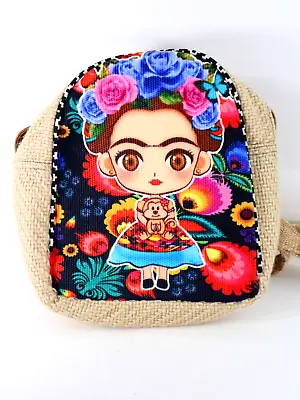 Mexican Artist Frida Kahlo Backpack Animated Female Floral Multicolor Woven • $20.90