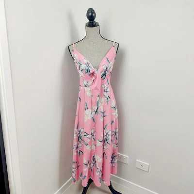 $49.95 • Buy Lorraine Size 16 Pink Floral Sleeveless Tie Bust Midi Dress Little Party Dress 