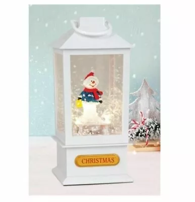 Snowman Lantern With Music & Lights Xmas Christmas 19.5cm Spinning Snow Battery • £8.99