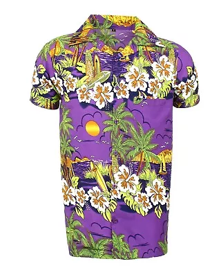 Mens Hawaiian Shirt Stag Beach Hawaii Aloha  Summer Holiday Fancy Purple Sun • $12.42