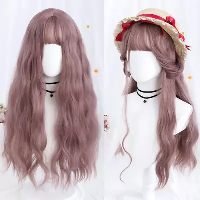 Long Wavy Purple Cosplay Synthetic Wigs Lolita Bangs Party Heat Resistant Wig • £56.52