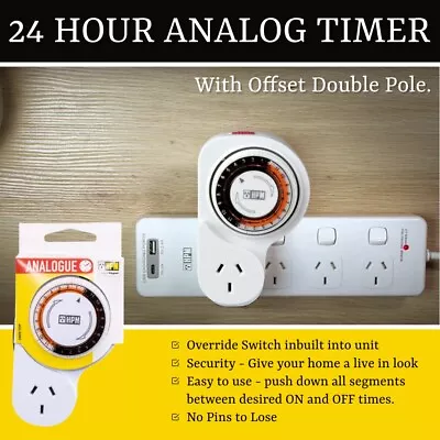 Easy To Use 24HR Analog Timer With Offset Double Pole - Built-in Override Switch • $20.99