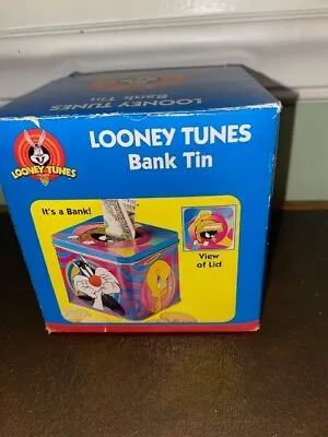 1997 Looney Tunes Tin Cube Piggy Bank In Box • $12