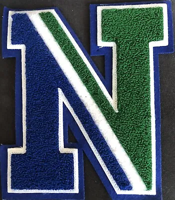 Vintage Chenille Varsity Letter X Large  N  Green Blue & White 7 3/4  X 6 1/4  • $15