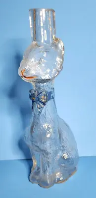 $85 • Buy Vintage Molded Art Glass Clear Painted Cat Bottle Decanter Vase