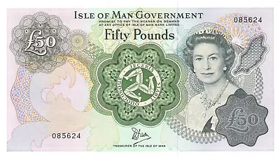 Isle Of Man  50  Pounds  ND. 1983   P 39a  Que. II  Uncirculated Banknote Q2 • $295