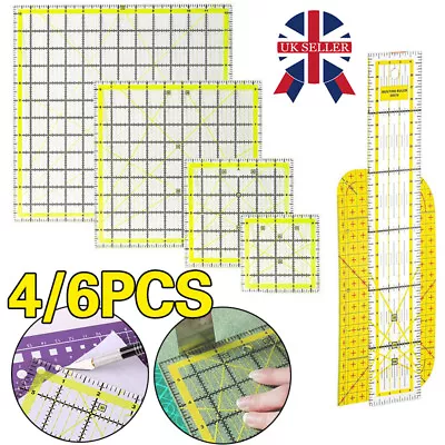 4/6pcs Acrylic Quilting Ruler Transparent Square Quilter Ruler Fabric Cutting J • £11.88