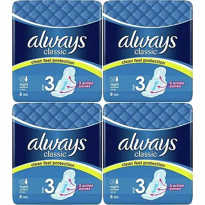 £8 • Buy Always Maxi Classic Night Time Pads Towels With Wings, Size 3 - 32 Pack