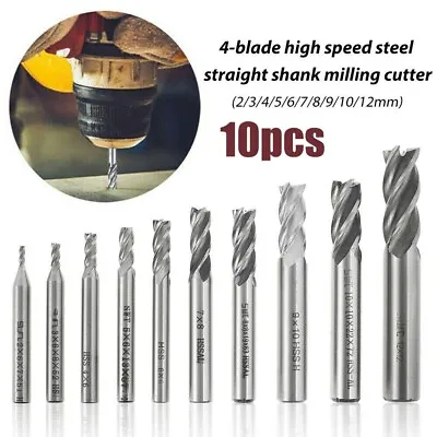 £10.29 • Buy 10x 4 Slot Flute 2-12mm End Mill Cutter Drill Bit CNC Milling HSS Straight Shank