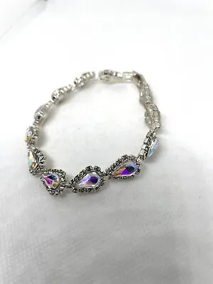 Super Sparkly Silver Tone AB Crystal Rhinestone Link Bracelet Bridal Wedding • $13.95
