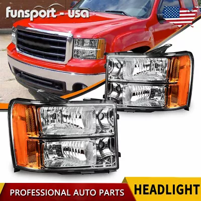 Chrome Amber Corner Headlights For 07-13 GMC Sierra 1500 2500HD 3500HD Headlamps • $70.50