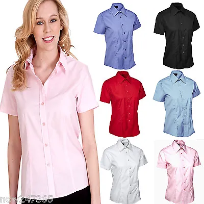 £11.95 • Buy Ladies Short Sleeve Shirt Smart Office Size UK 8 To 24 Easy Care Button Blouse 