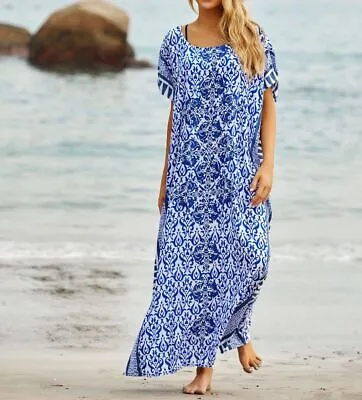 $24.99 • Buy AU SELLER Women Soft Cotton Oversized Kaftan Kimono Beach Dress Cover UP Dr211-2