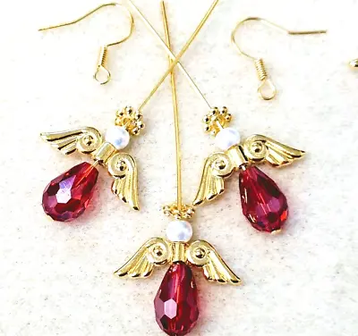 £1 • Buy 3 Angel Pendant & Earring Sets  (Makes 9 Pendants) - July Birthstone Ruby - GP 