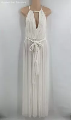 NWT Alice + Olivia Womens Off White Sleeveless Halter Strap Maxi Dress Size 2 • $64.99