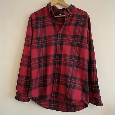 *F&F Men’s M Red Tartan Long Sleeved Cotton Shirt With Pocket • £5.47