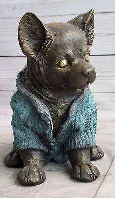 Bronze Metal Chihuahua Dog Sculpture Figurine Lost Wax Figurine Original Decor • $349