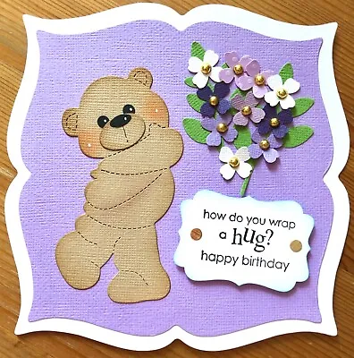 £1.99 • Buy Handmade By Susie Hugging Bear & Flowers Birthday Quote Card Topper