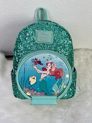 Loungefly Disney Little Mermaid Ariel Snow Globe Sequin Mini Backpack • $42