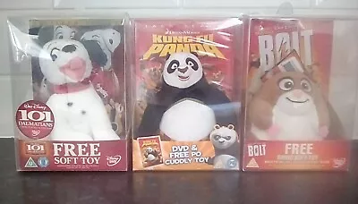 101 Dalmatians Bolt & Kung Fu Panda DVD Soft Toy Gift Sets • £34.99