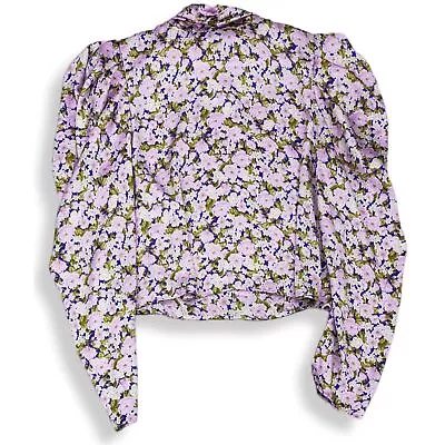 Zara Womens Pink Purple Floral Collared Long Puff Sleeve Blouse Top Size XL • $12.99