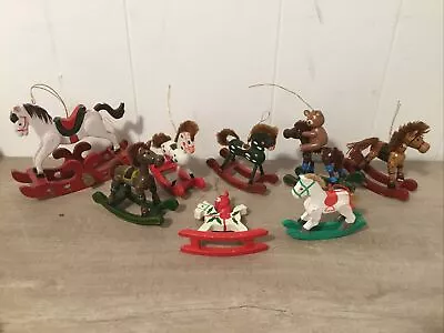 Lot Of Vintage Miniature Wooden Rocking Horses Wood Christmas Tree Ornaments • $15