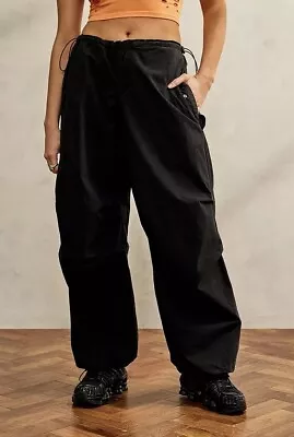 Urban Outfitters Baggy Tech Y2K Trousers Black Pants XS Long Iets Frans Cuffed • £34